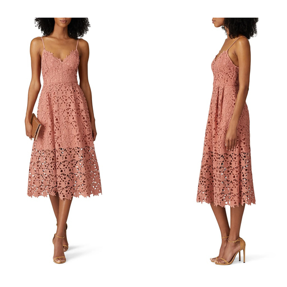 Women's ASTR The Label Mauve LACE CREPE A-Line LINED Elegant Midi Dress Size S - Picture 1 of 10